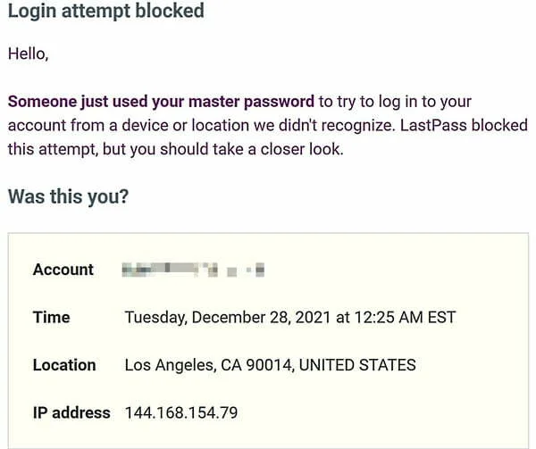 LastPass Unusual Attempted Login Activity