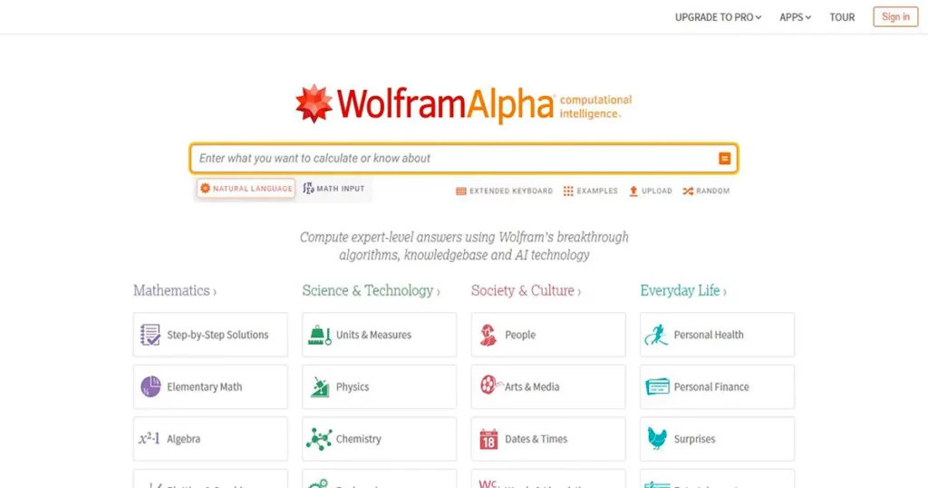 WolframAlpha Homepage